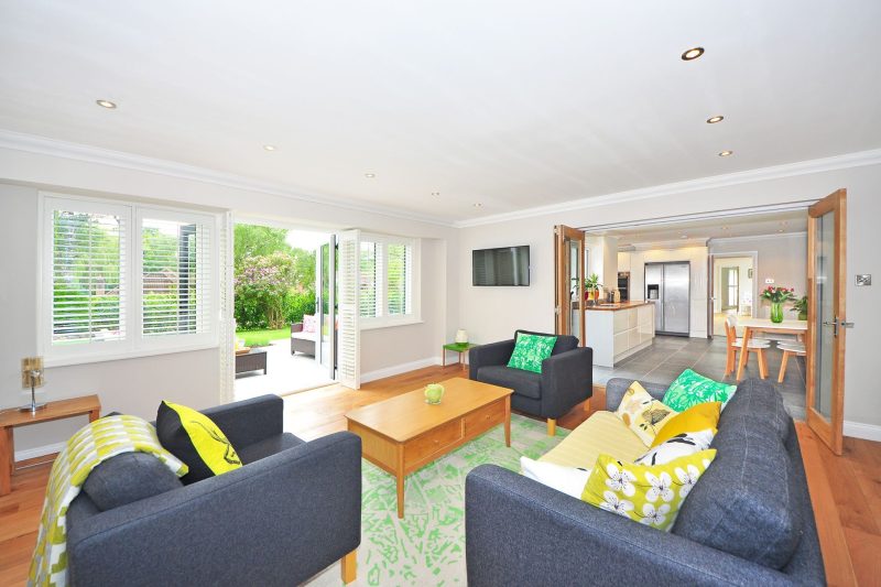 Modern living room with open plan